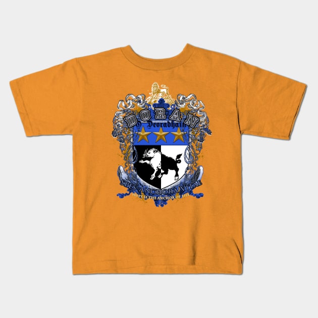 Doran Coat of Arms,  Blue and gold Kids T-Shirt by BobbyDoran